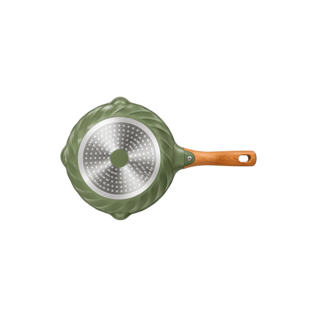 Ovida Green Speckled Textured Frying Pan with Wood Handle