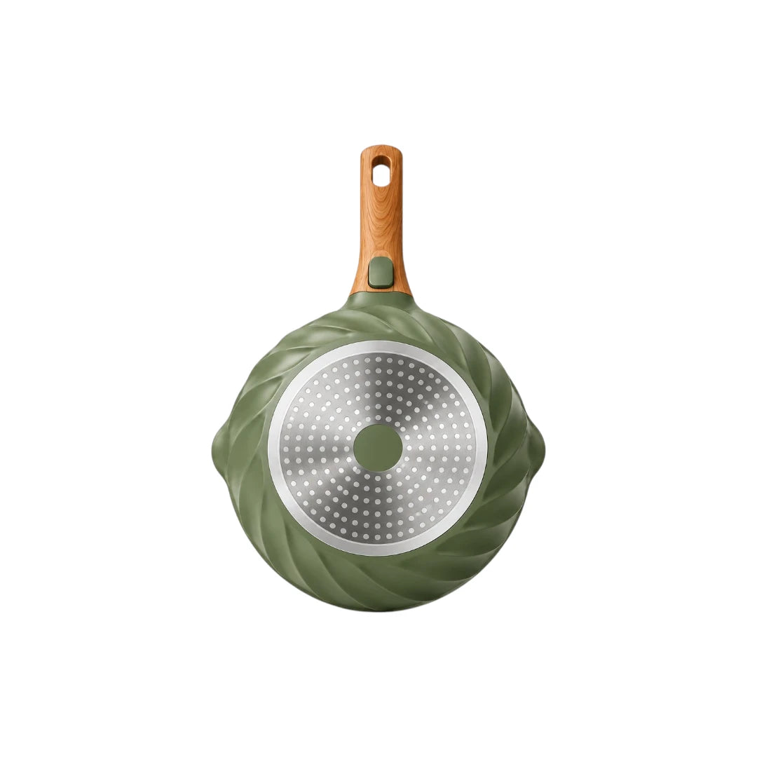 Ovida Green Speckled Textured Frying Pan with Wood Handle