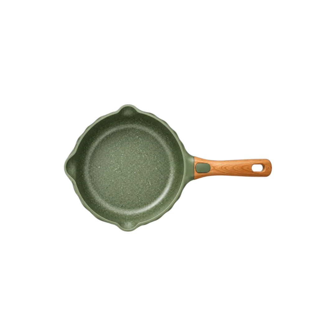 Ovida Green Speckled Textured Frying Pan with Wood Handle