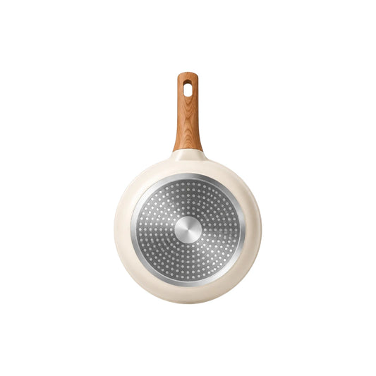 Ovida Premium Speckled Cream Frying Pan with Wood-Look Handle