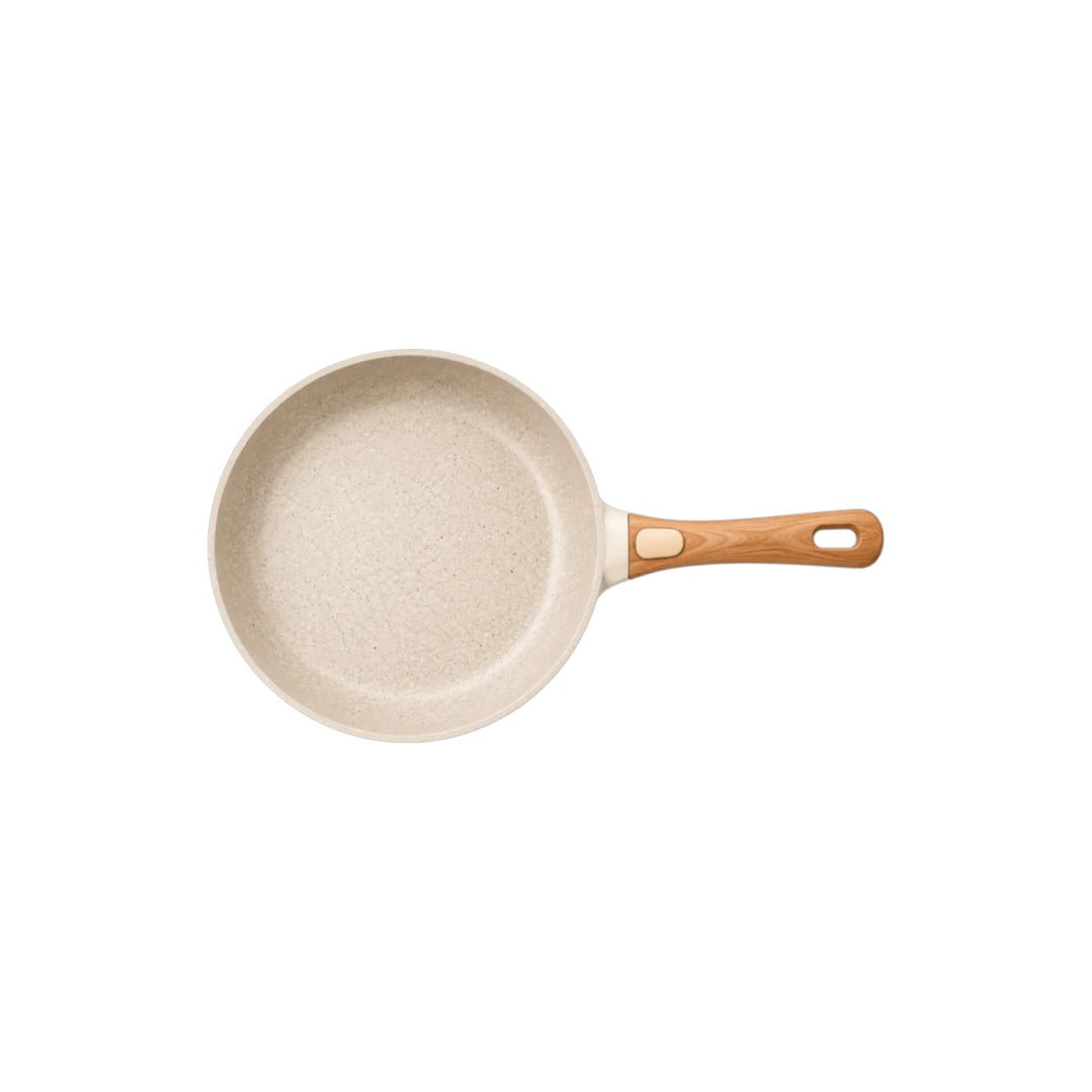 Ovida Premium Speckled Cream Frying Pan with Wood-Look Handle