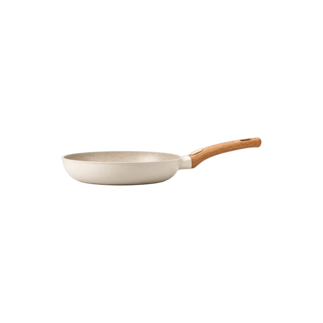 Ovida Premium Speckled Cream Frying Pan with Wood-Look Handle