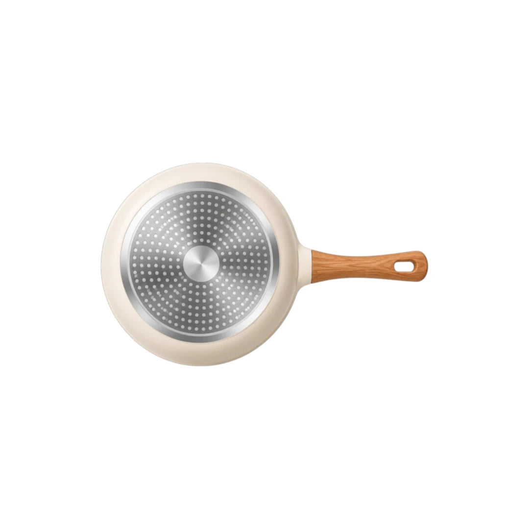 Ovida Premium Speckled Cream Frying Pan with Wood-Look Handle